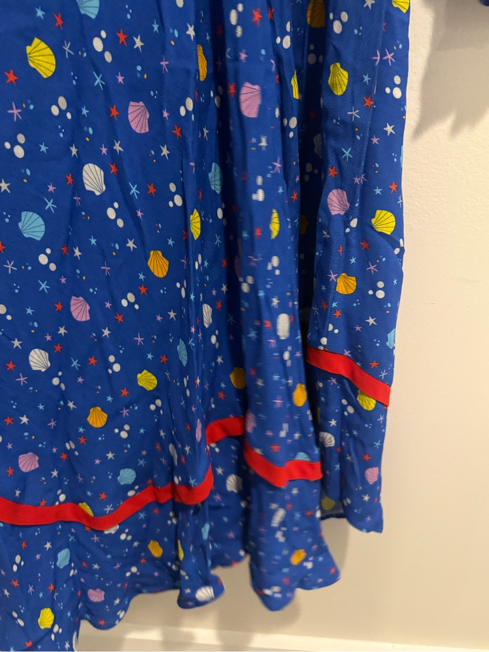 Coco Fennell Sea Shell Dirndl Midi Dress Blue Red Trim 6 Vintage Inspired - Picture 3 of 9